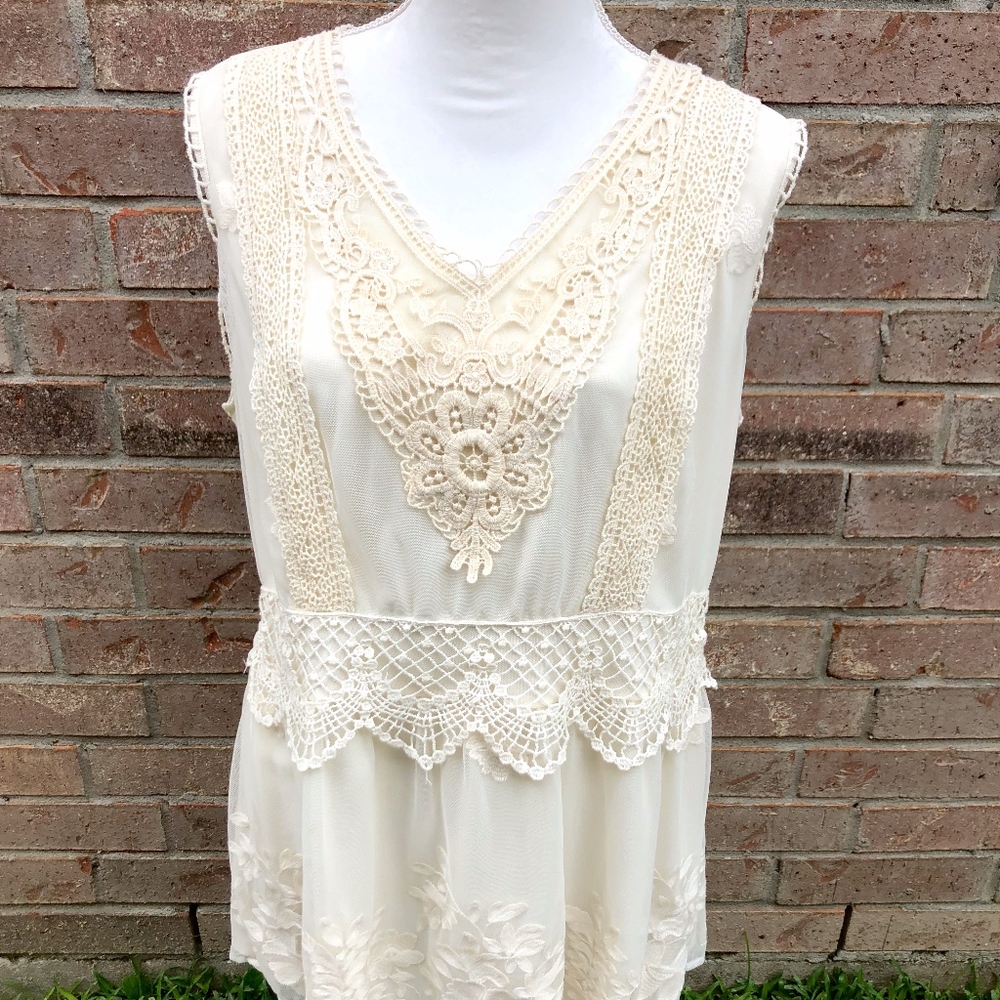 Adiva Cream Lace Babydoll Tank Size XL